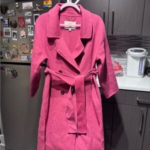 Women's Pink Double-Breasted Wool Coat